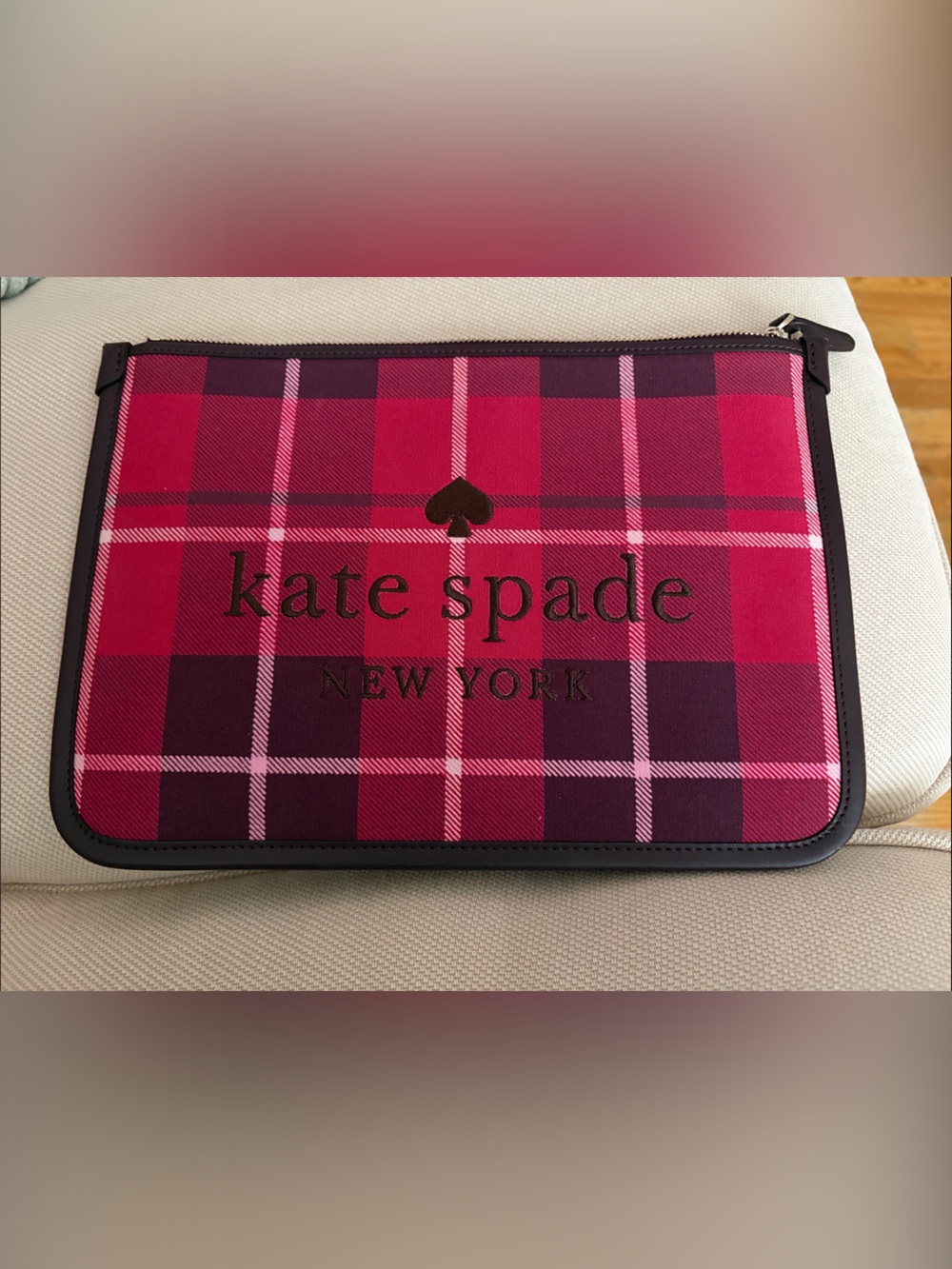 kate spade Pink and Dark Berry Plaid Zip Pouch